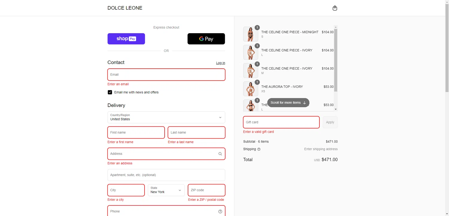 Dolce Leone promo code screenshot showing code THANKYOU15 applied at Dolce Leone checkout page. Uploaded by SimplyCodes community member BrilliantRanger9984 on Aug 16, 2025