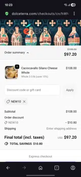 Dolceterra Italian Within US Store coupon verification screenshot