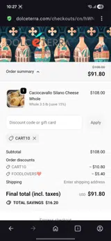Dolceterra Italian Within US Store coupon verification screenshot