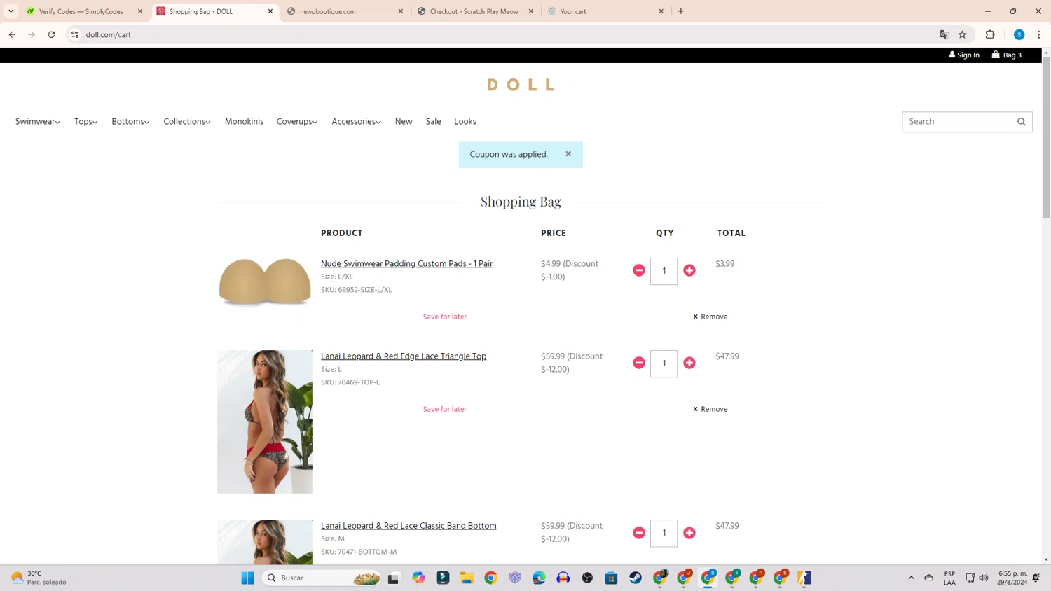 DOLL checkout page showing DOLL coupon code box | Screenshot taken by SimplyCodes community member on Aug 29, 2024