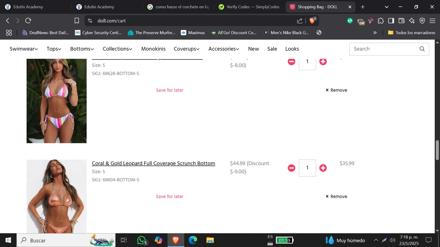 DOLL coupon code screenshot showing code memorial2025 applied at DOLL checkout page. Uploaded by SimplyCodes community member DORIANGEL on May 23, 2025