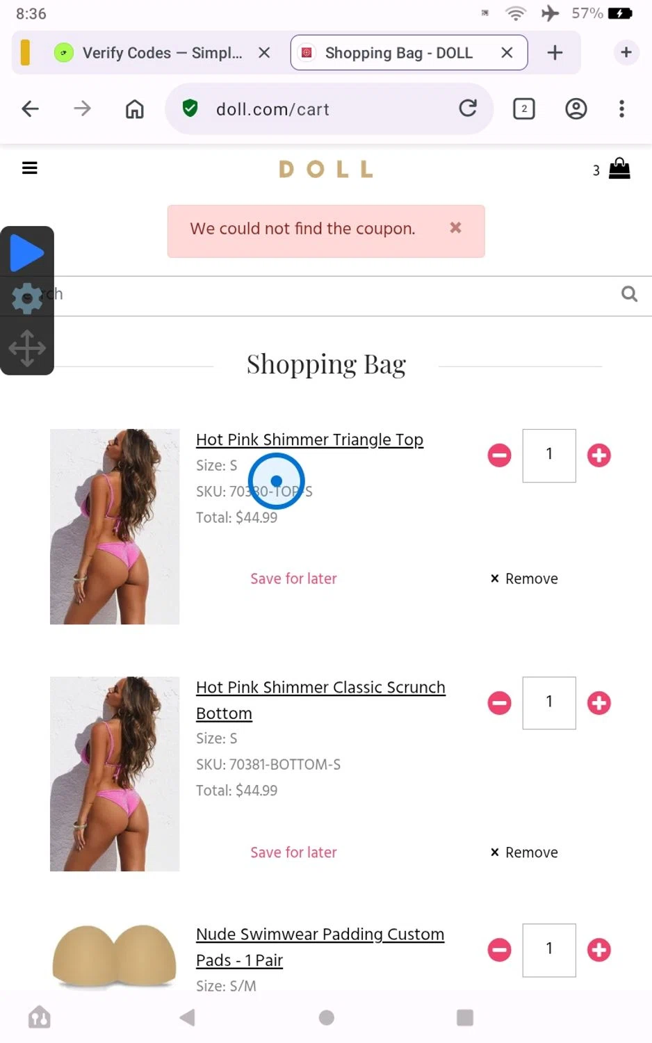 DOLL coupon code screenshot showing code LABORDAY2025 applied at DOLL checkout page. Uploaded by SimplyCodes community member VoucherSentinel6666 on Sep 26, 2025