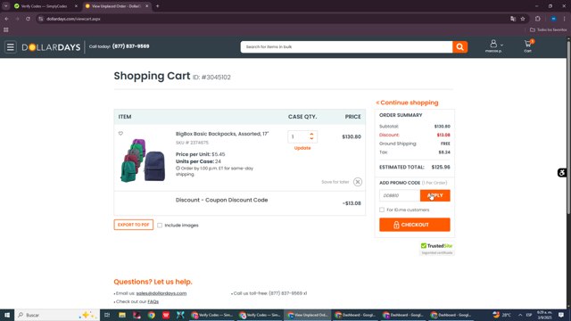 DollarDays checkout page showing DollarDays promo code box | Screenshot taken by SimplyCodes community member on Sep 3, 2025