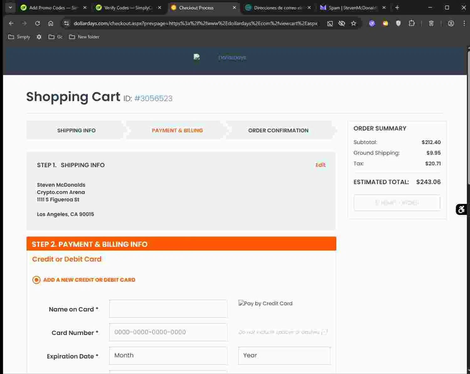 DollarDays promo code screenshot showing code BFCM25 applied at DollarDays checkout page. Uploaded by SimplyCodes community member Deadpool on Nov 28, 2025