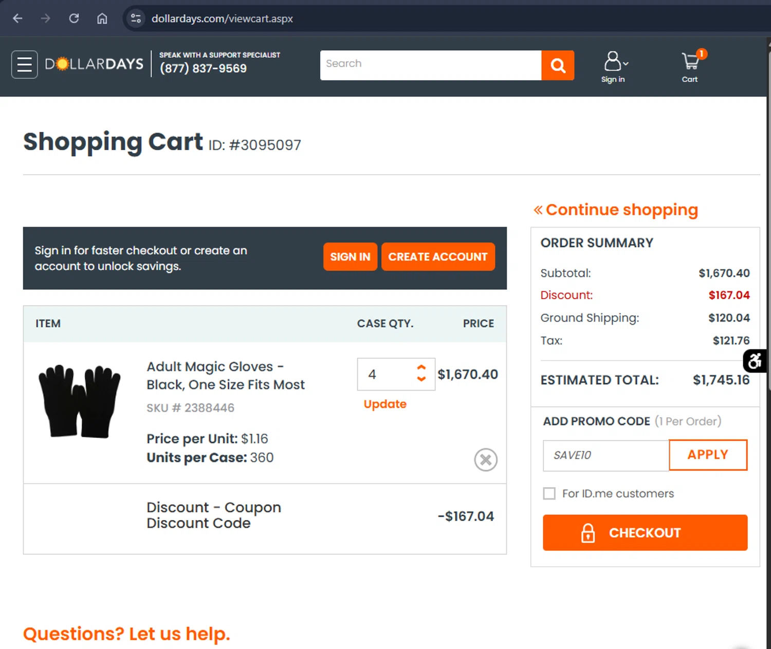 DollarDays promo code screenshot showing code SAVE10 applied at DollarDays checkout page. Uploaded by SimplyCodes community member Jmhernand1 on May 26, 2026
