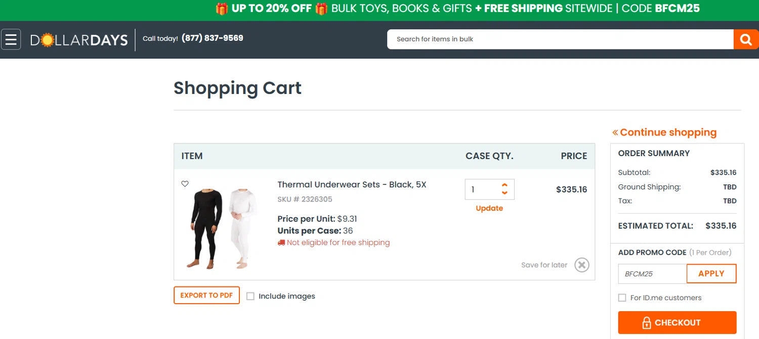 DollarDays promo code screenshot showing code BFCM25 applied at DollarDays checkout page. Uploaded by SimplyCodes community member jesspea on Nov 28, 2025