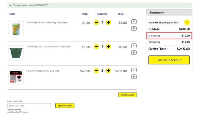 Dollar General checkout page showing Dollar General promo code box | Screenshot taken by SimplyCodes community member on Aug 19, 2020