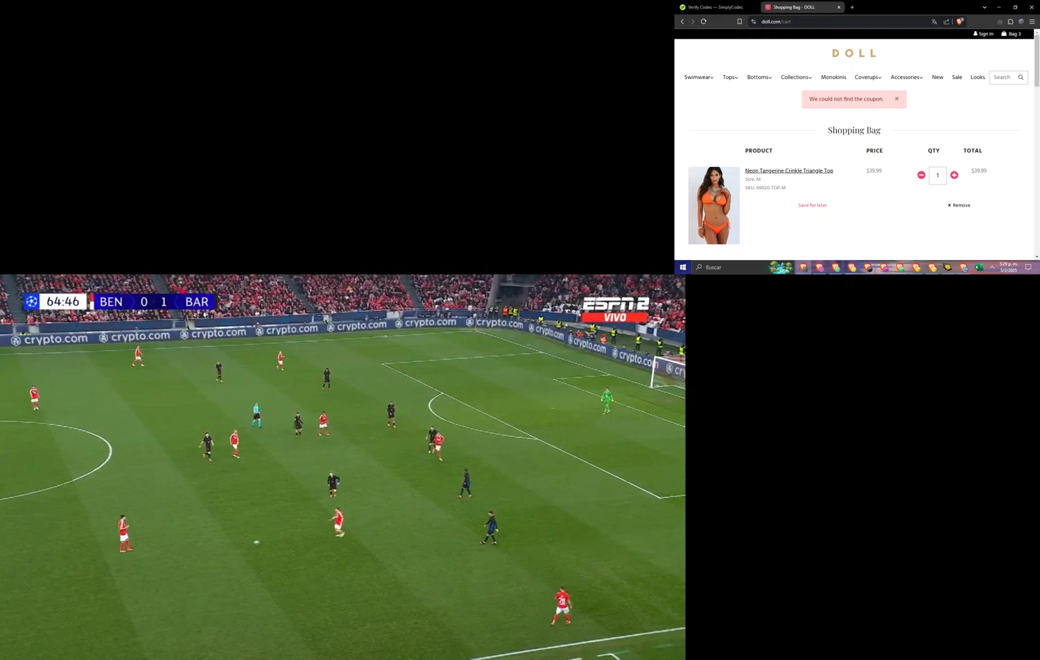DOLL Swimwear coupon code screenshot showing code BEAUTYBYBECA applied at DOLL Swimwear checkout page. Uploaded by SimplyCodes community member Cuponzinho on Mar 5, 2025