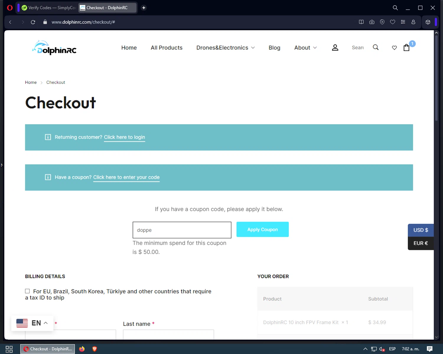 where to use Dolphinrc promo code box