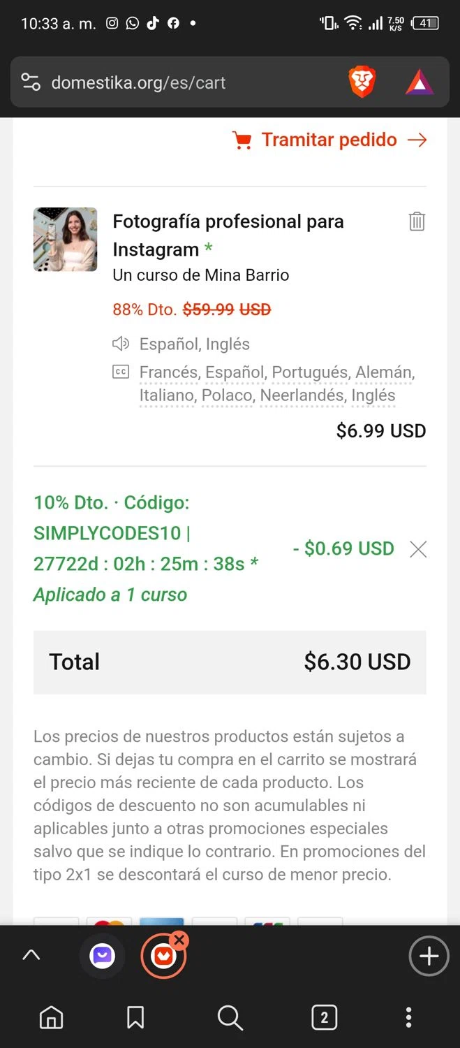where to use Domestika promo code box