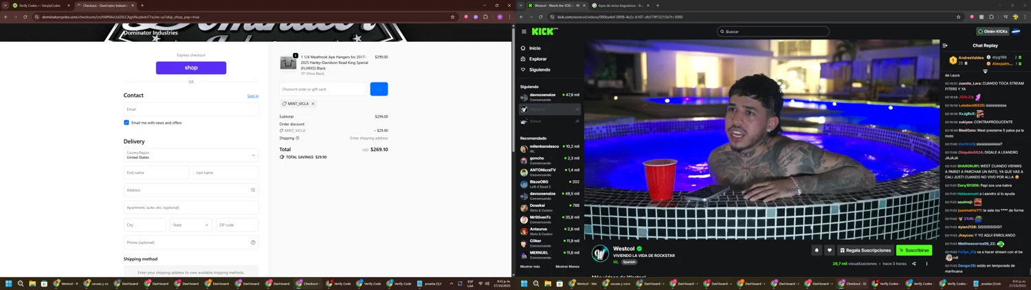 Dominator Cycles discount code screenshot showing code MINT_VICLA applied at Dominator Cycles checkout page. Uploaded by SimplyCodes community member RoyalSentinel4577 on Oct 28, 2025