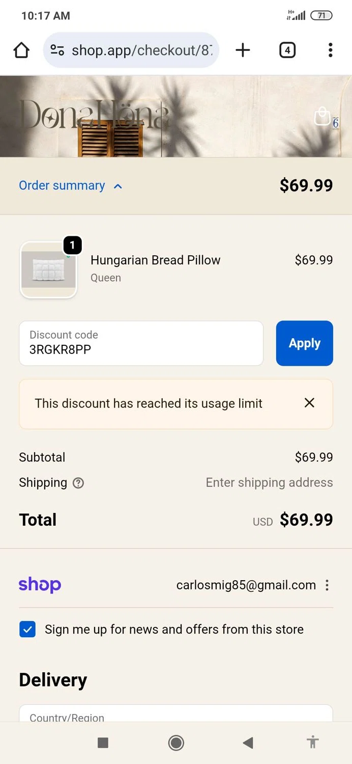 DonaHöna promo code screenshot showing code 3RGKR8PP applied at DonaHöna checkout page. Uploaded by SimplyCodes community member MightyBoss9975 on Oct 9, 2025