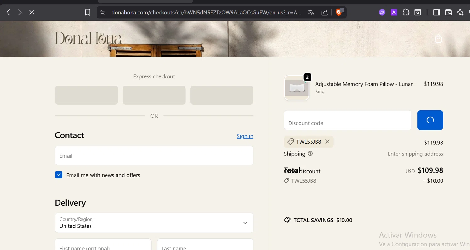 DonaHöna promo code screenshot showing code TWL55JB8 applied at DonaHöna checkout page. Uploaded by SimplyCodes community member DiaCritics on Nov 23, 2025