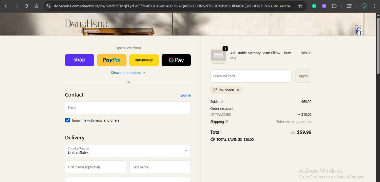 DonaHöna promo code screenshot showing code TWL55JB8 applied at DonaHöna checkout page. Uploaded by SimplyCodes community member xAngel on Dec 3, 2025