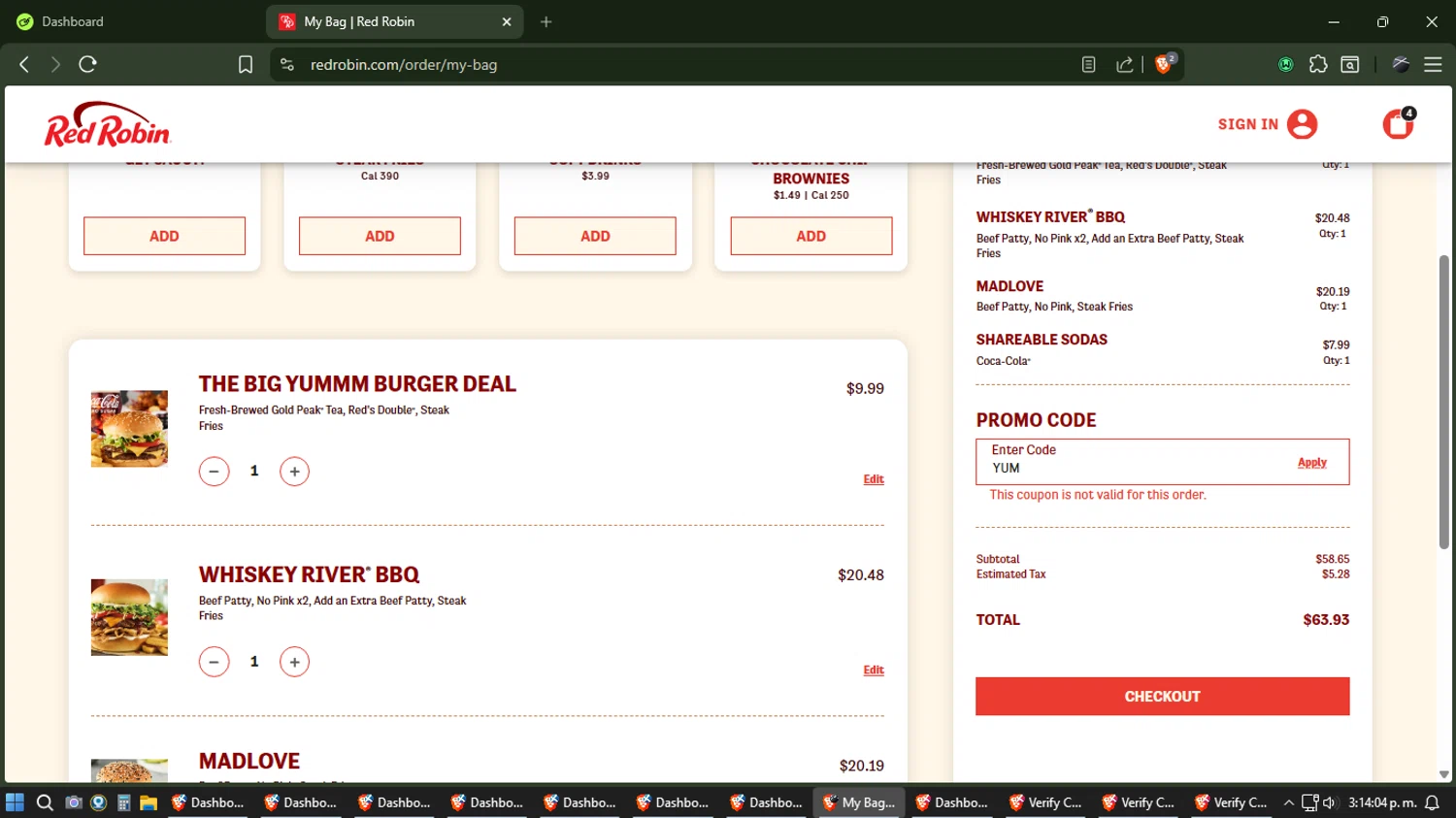 Donatos Pizza promo code screenshot showing code YUM applied at Donatos Pizza checkout page. Uploaded by SimplyCodes community member Amidamaru on Feb 3, 2026