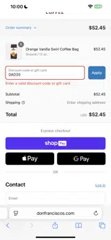 DAD20 coupon verification screenshot