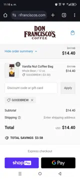 GOODBREW coupon verification screenshot