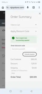 Summersclose26 coupon verification screenshot