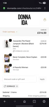 Donna20 coupon verification screenshot