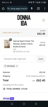 extra20 coupon verification screenshot