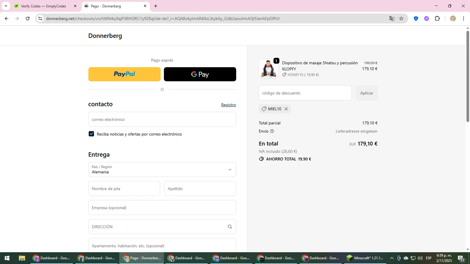 Donnerberg promo code screenshot showing code HONEY10 applied at Donnerberg checkout page. Uploaded by SimplyCodes community member NobleScholar4826 on Nov 2, 2025
