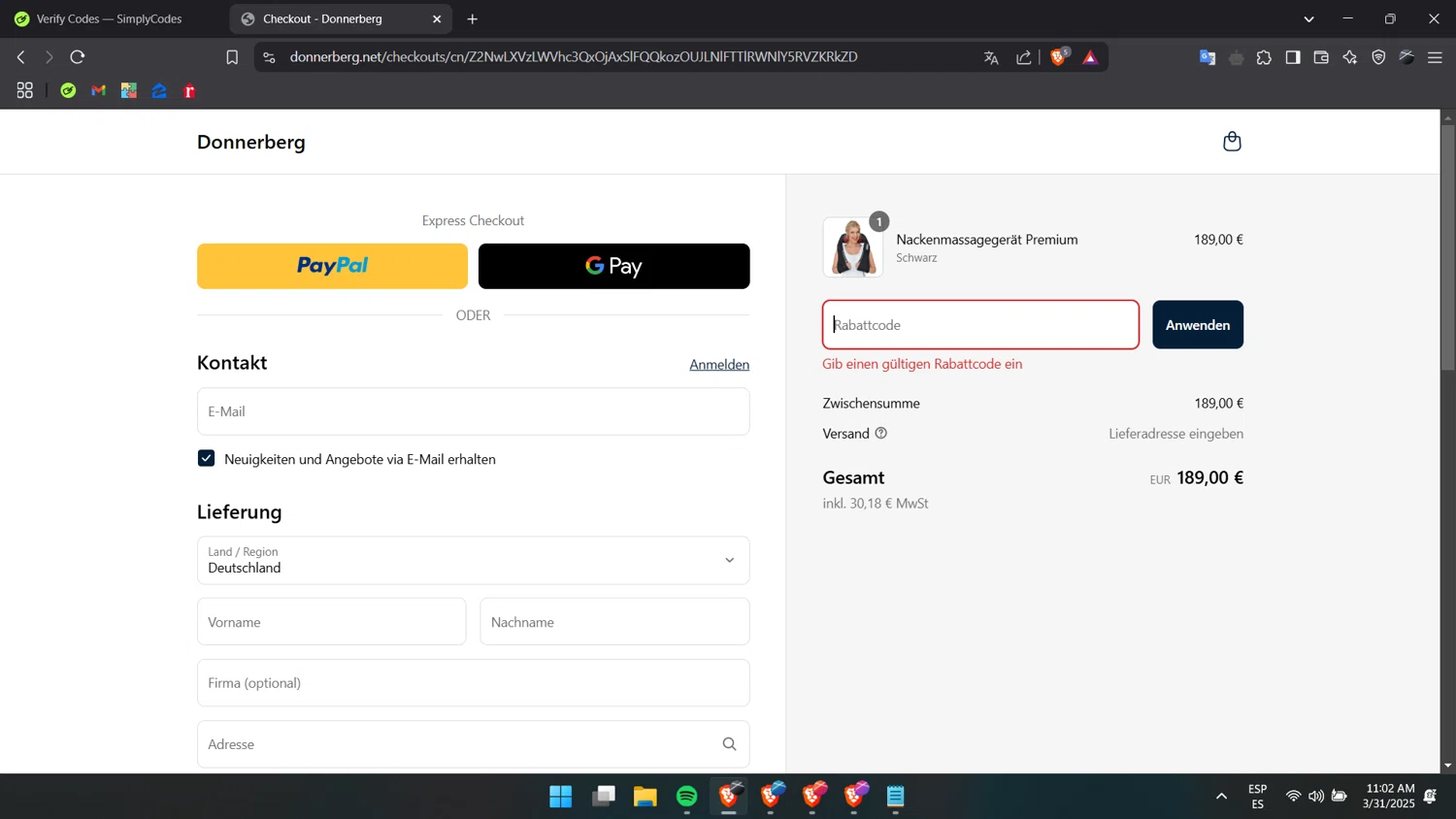 Donnerberg promo code screenshot showing code LDBJ15 applied at Donnerberg checkout page. Uploaded by SimplyCodes community member Liiink on Mar 31, 2025
