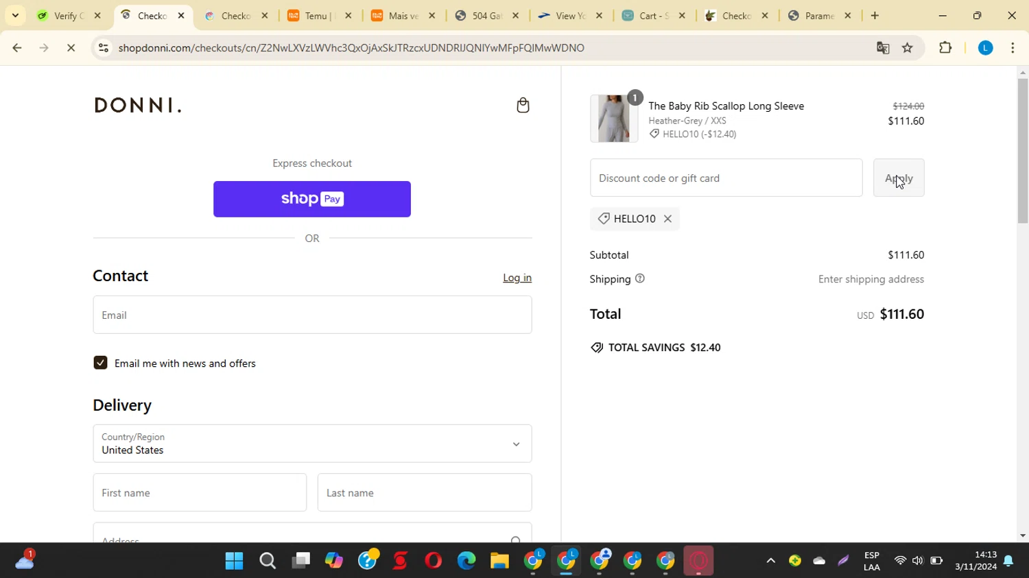 where to use DONNI promo code box