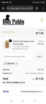 20BEANS coupon verification screenshot