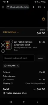 10BEANS coupon verification screenshot
