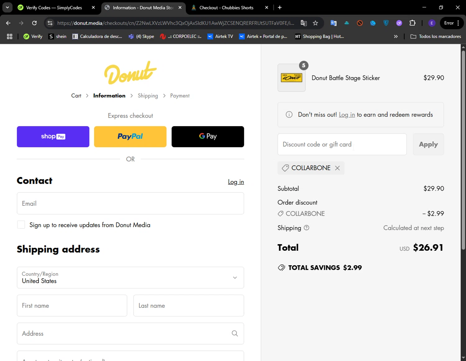 Donut Media discount code screenshot showing code COLLARBONE applied at Donut Media checkout page. Uploaded by SimplyCodes community member LuckyFinder274 on May 31, 2025