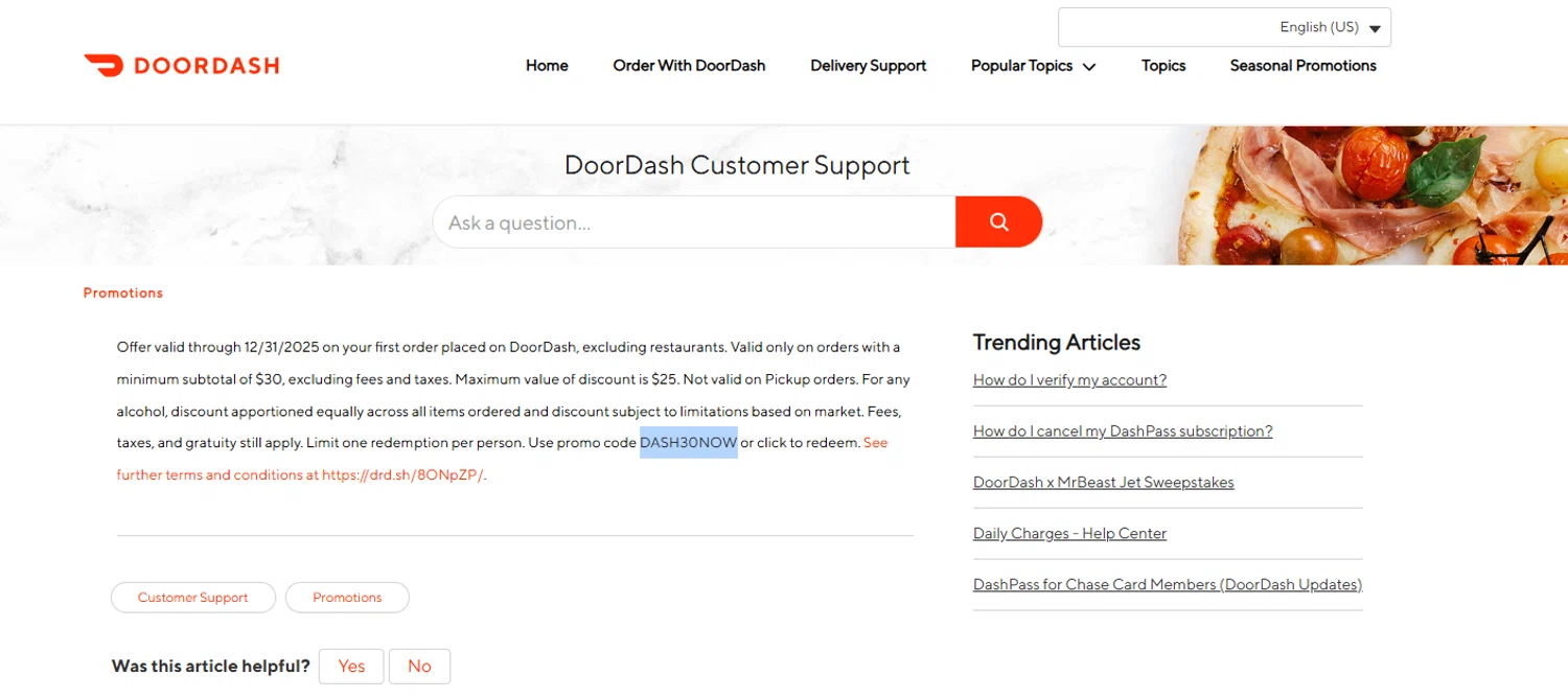 DoorDash promo code screenshot showing code DASH30NOW applied at DoorDash checkout page. Uploaded by SimplyCodes community member rapiddeals on Jul 23, 2025