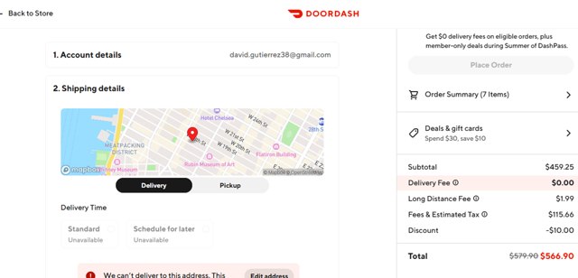 DoorDash checkout page showing DoorDash promo code box | Screenshot taken by SimplyCodes community member on Jul 12, 2025