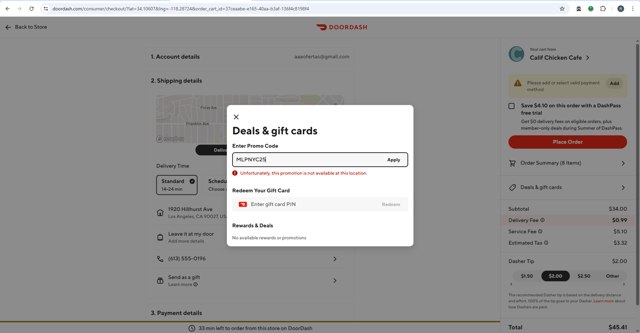 DoorDash checkout page showing DoorDash promo code box | Screenshot taken by SimplyCodes community member on Jul 12, 2025
