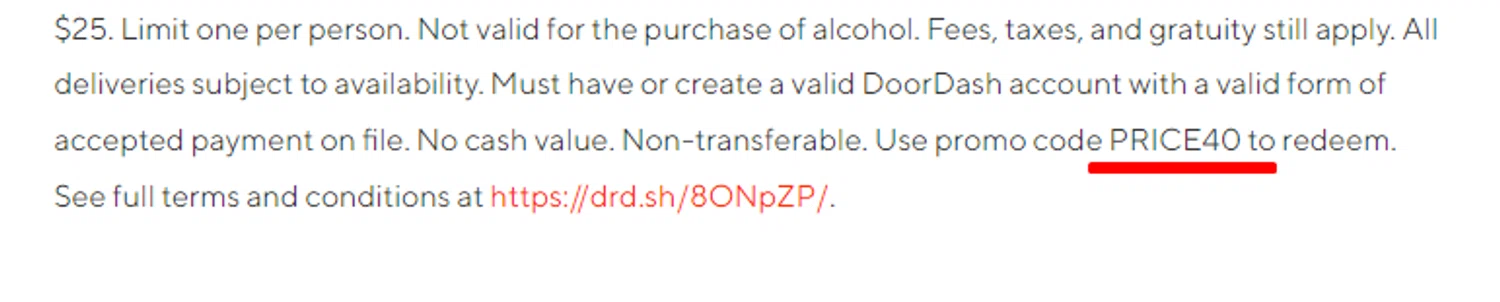 DoorDash Dasher promo code screenshot showing code PRICE40 applied at DoorDash Dasher checkout page. Uploaded by SimplyCodes community member RonaldAcunaJr on Dec 19, 2025