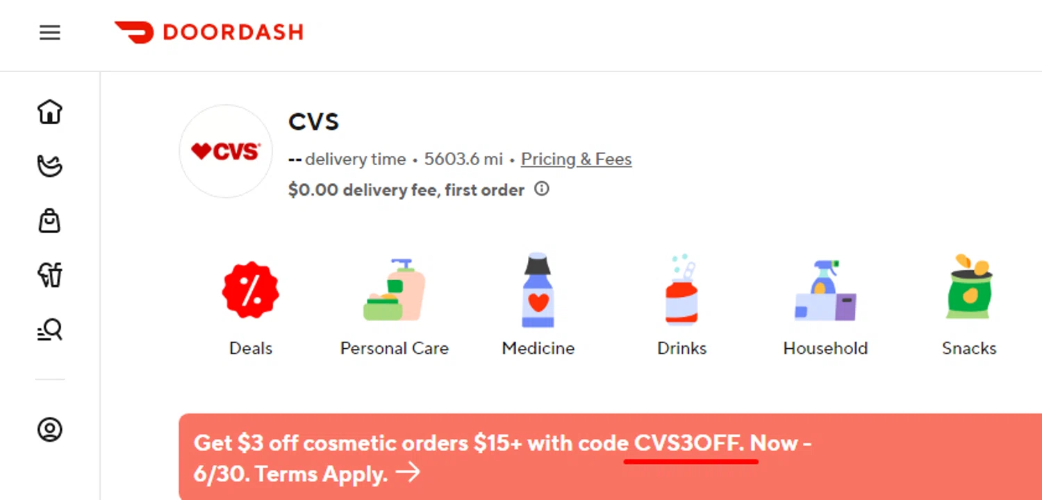 DoorDash Dasher promo code screenshot showing code CVS3OFF applied at DoorDash Dasher checkout page. Uploaded by SimplyCodes community member RonaldAcunaJr on Feb 12, 2026