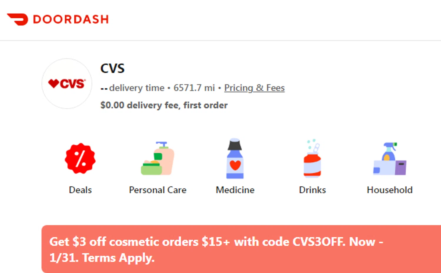 DoorDash Dasher promo code screenshot showing code CVS3OFF applied at DoorDash Dasher checkout page. Uploaded by SimplyCodes community member RonaldAcunaJr on Jan 16, 2026