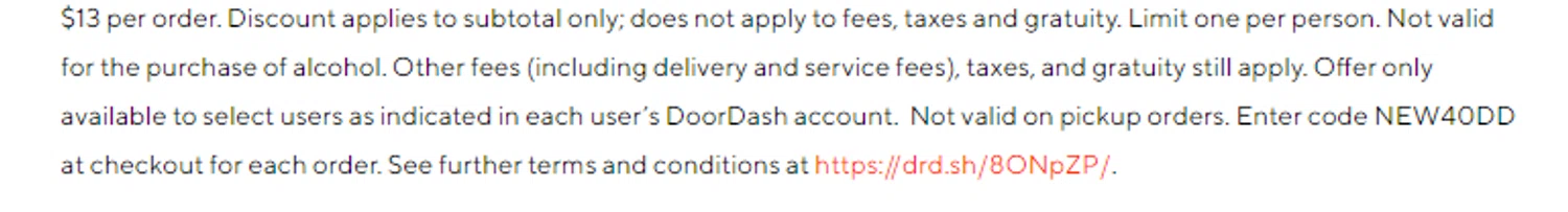 DoorDash Dasher promo code screenshot showing code NEW40DD applied at DoorDash Dasher checkout page. Uploaded by SimplyCodes community member Taeyang on Feb 16, 2026