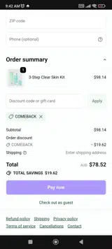 COMEBACK coupon verification screenshot