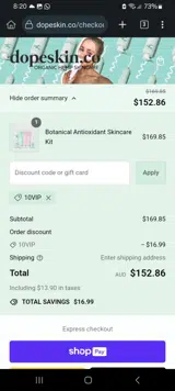 10VIP coupon verification screenshot