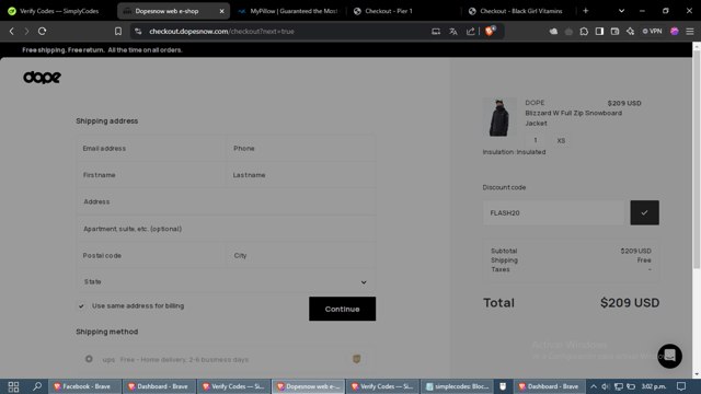 Dope Snow checkout page showing Dope Snow discount code box | Screenshot taken by SimplyCodes community member on Nov 24, 2024