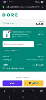 Doré coupon verification screenshot