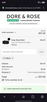 Dore & Rose US coupon verification screenshot