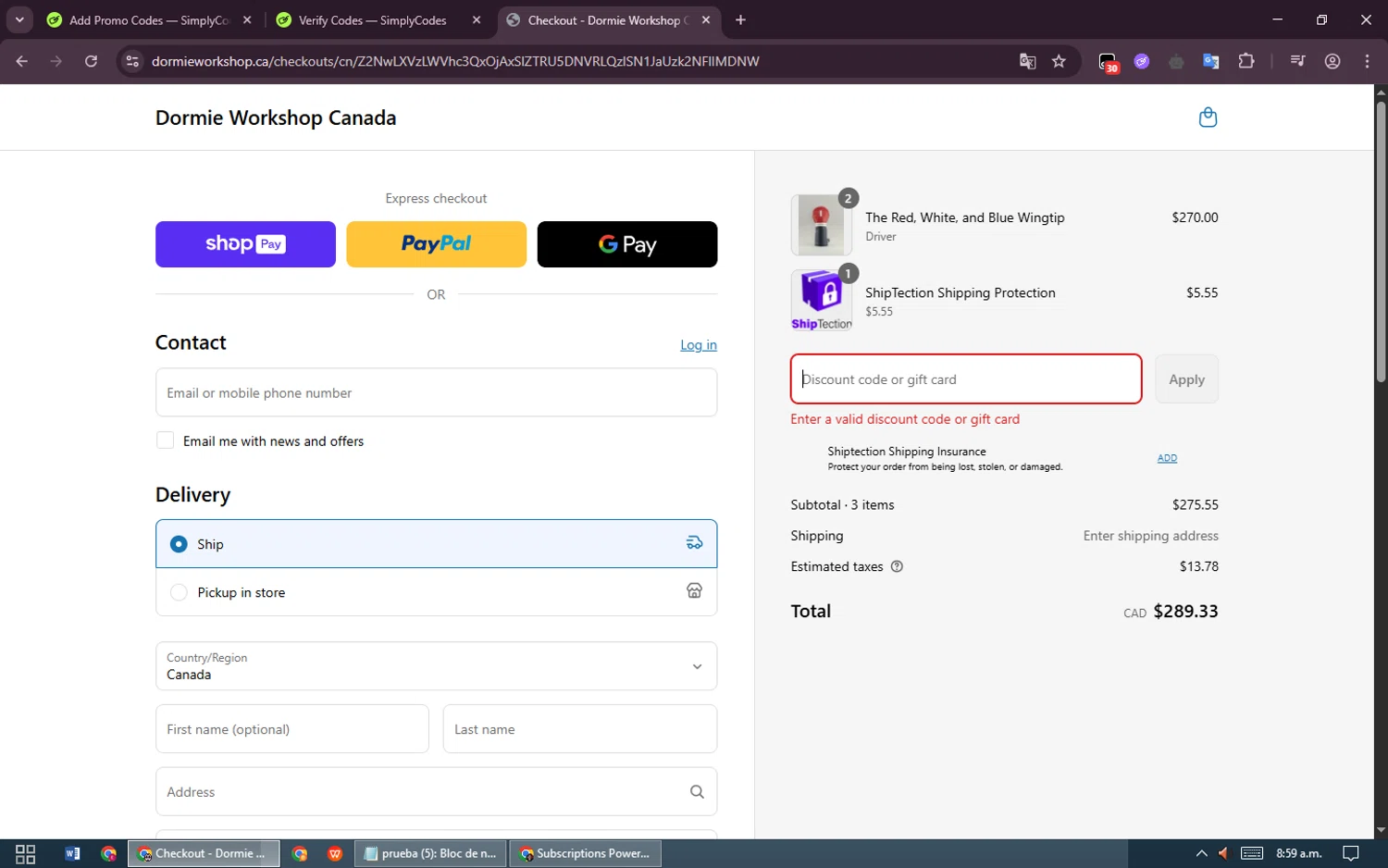 Dormie Golf Workshop promo code screenshot showing code AUTOMATICCOLLECTION applied at Dormie Golf Workshop checkout page. Uploaded by SimplyCodes community member CafeconLeche on May 21, 2025