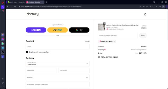 Dormify checkout page showing Dormify discount code box | Screenshot taken by SimplyCodes community member on May 21, 2024