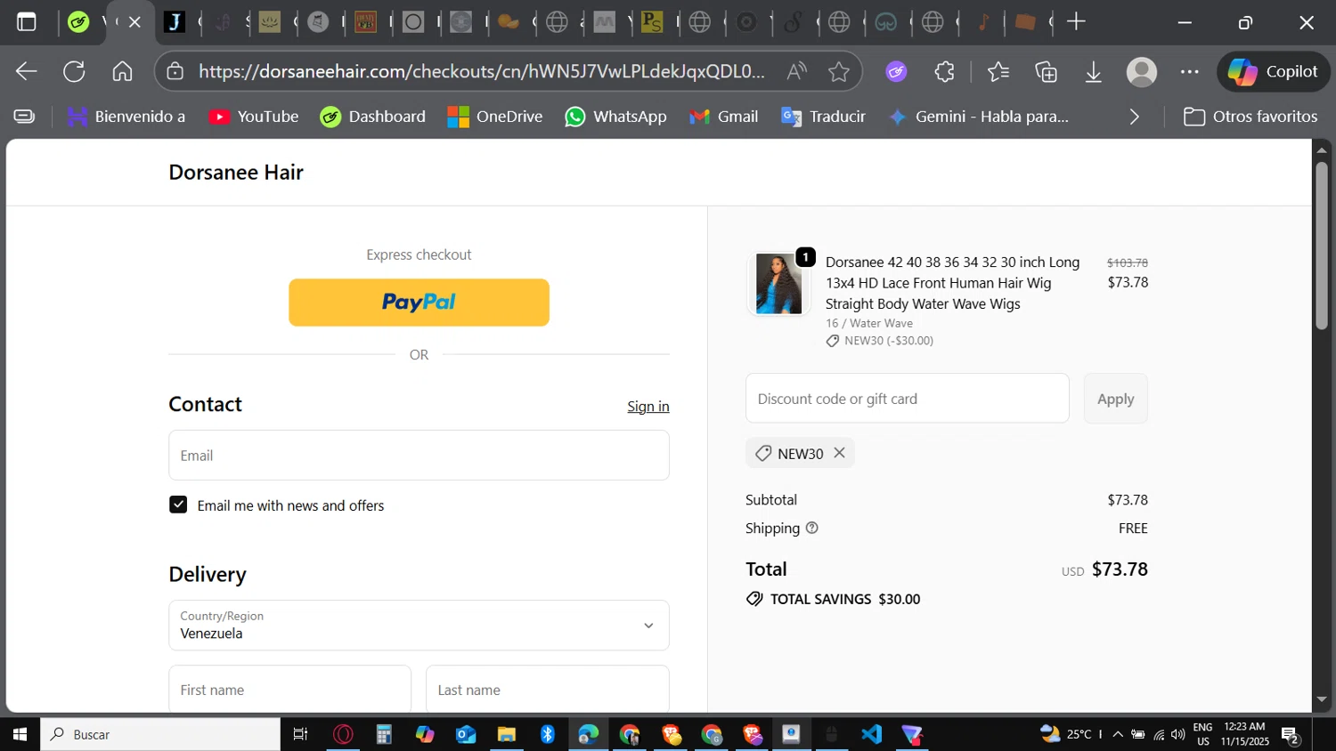 Dorsanee promo code screenshot showing code New30 applied at Dorsanee checkout page. Uploaded by SimplyCodes community member Carbon132 on Nov 15, 2025