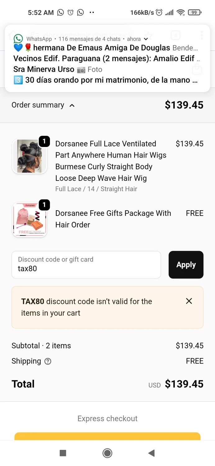 Dorsanee promo code screenshot showing code tax80 applied at Dorsanee checkout page. Uploaded by SimplyCodes community member Piolin on Oct 23, 2025