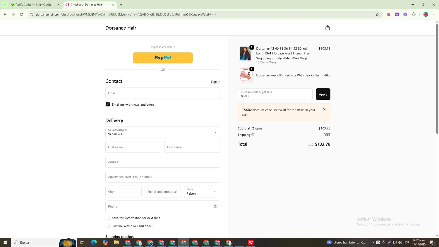 Dorsanee promo code screenshot showing code tax80 applied at Dorsanee checkout page. Uploaded by SimplyCodes community member Richard_Miller on Nov 15, 2025