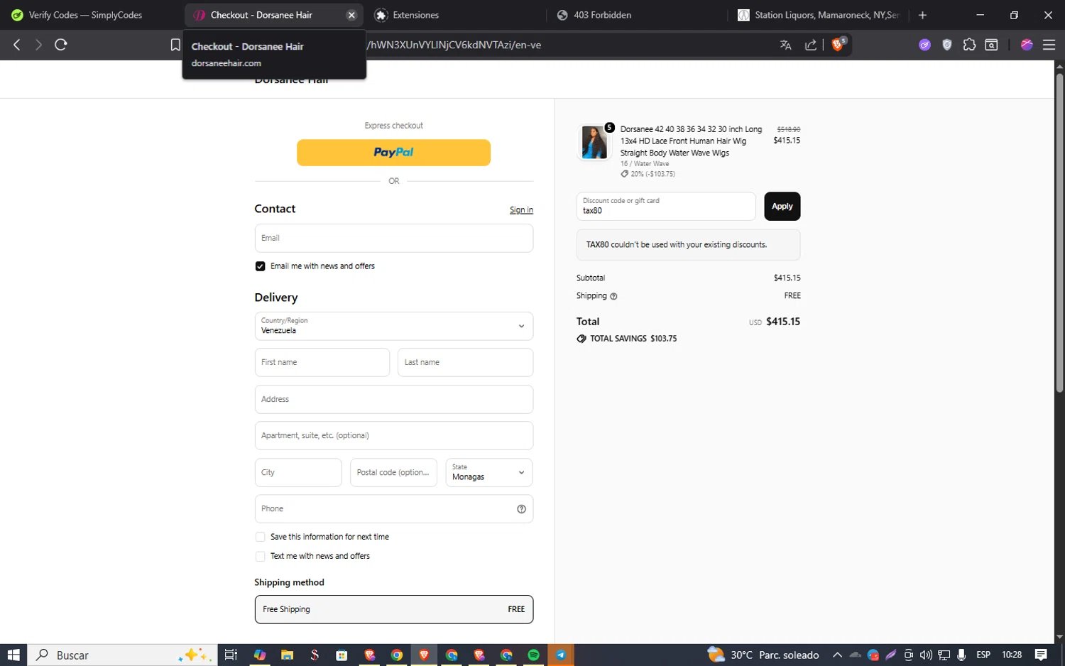Dorsanee promo code screenshot showing code tax80 applied at Dorsanee checkout page. Uploaded by SimplyCodes community member SmartSaver5858 on Sep 29, 2025