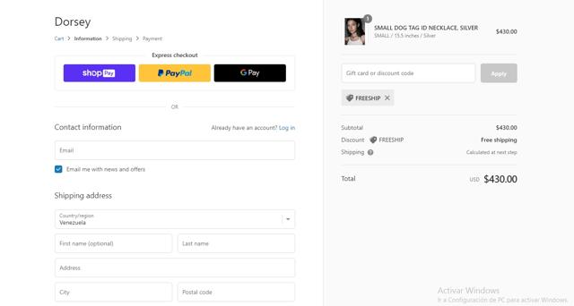 Dorsey checkout page showing Dorsey discount code box | Screenshot taken by SimplyCodes community member on Mar 22, 2022