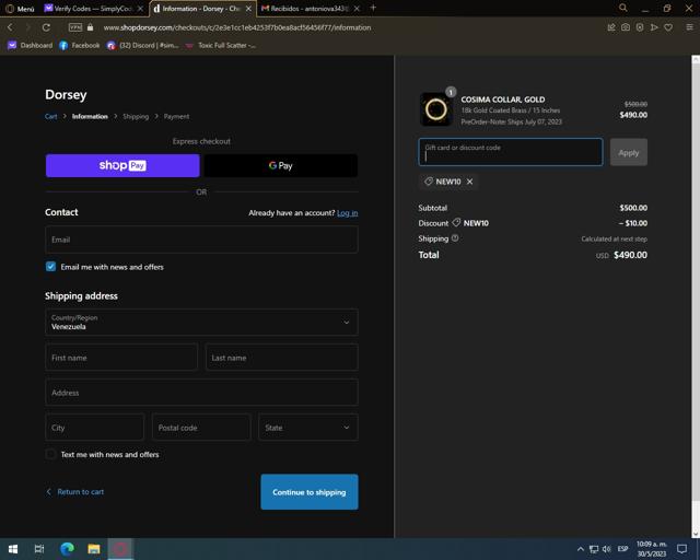 Dorsey checkout page showing Dorsey discount code box | Screenshot taken by SimplyCodes community member on May 30, 2023